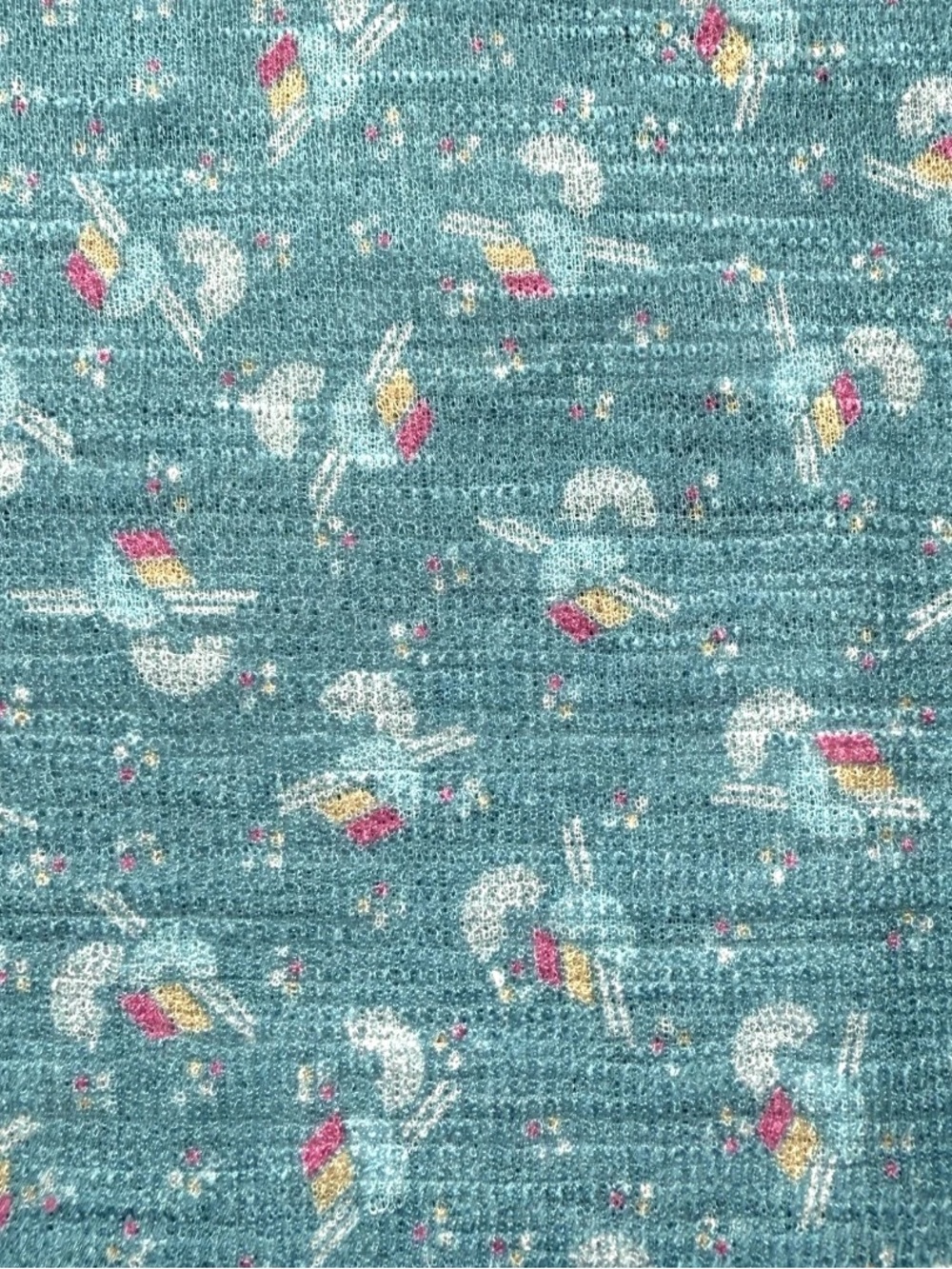 Vintage 1970s Polyester Geometric Print Blue Pink Knit Fabric 2 yards x 60" w